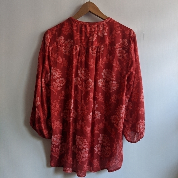 Anthropologie Akemi + Kin Red Sheer Floral Long Sleeve Blouse Size Small - Picture 2 of 8